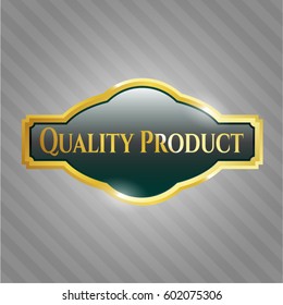 Vektorgrafik von Quality Product Symbol in grün und golden.
