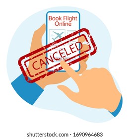 Vector Illustration Quarantine. Cancellation Of Booking Flights Coronavirus China Virus COVID-19 Quarantine Pandemic Reducing Risk Of Infection, Disease Prevention Measures. Stay At Home. Health Care