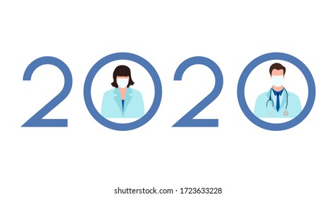 Vector illustration Quarantine  Coronavirus Pandemic  virus COVID-19 Danger 2019-nCoV Outbreaks of influenza Doctor wearing mask. Worldwide threat of infection. Health risk Medical concept