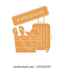 Vector illustration Quarantine. Holiday and travel cancellation Coronavirus  virus COVID-19 Quarantine Pandemic Reducing risk of infection, disease prevention measures. Stay at home. Health care