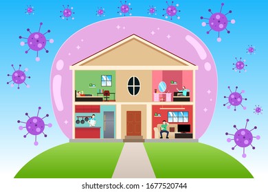 A vector illustration of Quarantine at Home During Pandemic Concept