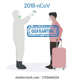 Vector illustration Quarantine. Returning infected tourists home. Coronavirus  virus COVID-19 Quarantine Pandemic Reducing risk of infection, disease prevention measures Stay at home. Health care