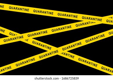 Vector illustration of quarantine tape isolated on black background. warning sign of quarantine. Coronavirus, Covid-19 outbreak.