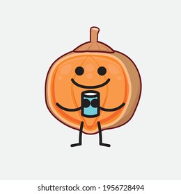 Vector Illustration of Quararibia Cordata Fruit Character with cute face, simple hands and leg line art on Isolated Background. Flat cartoon doodle style.