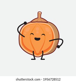 Vector Illustration of Quararibia Cordata Fruit Character with cute face, simple hands and leg line art on Isolated Background. Flat cartoon doodle style.