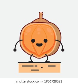 Ilustración vectorial de Quararibia Cordata Fruit Character con cara linda, manos simples y líneas de piernas en fondo aislado. Estilo de dibujo animado plano.