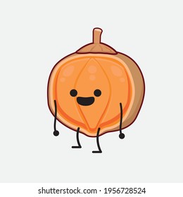 Ilustración vectorial de Quararibia Cordata Fruit Character con cara linda, manos simples y líneas de piernas en fondo aislado. Estilo de dibujo animado plano.