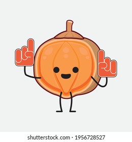 Vector Illustration of Quararibia Cordata Fruit Character with cute face, simple hands and leg line art on Isolated Background. Flat cartoon doodle style.