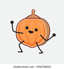 Vector Illustration of Quararibia Cordata Fruit Character with cute face, simple hands and leg line art on Isolated Background. Flat cartoon doodle style.