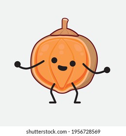 Ilustración vectorial de Quararibia Cordata Fruit Character con cara linda, manos simples y líneas de piernas en fondo aislado. Estilo de dibujo animado plano.