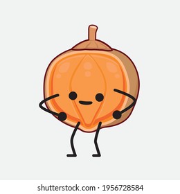 Vector Illustration of Quararibia Cordata Fruit Character with cute face, simple hands and leg line art on Isolated Background. Flat cartoon doodle style.