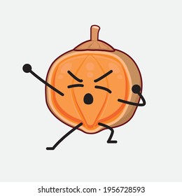 Vector Illustration of Quararibia Cordata Fruit Character with cute face, simple hands and leg line art on Isolated Background. Flat cartoon doodle style.