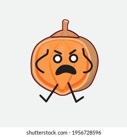 Vector Illustration of Quararibia Cordata Fruit Character with cute face, simple hands and leg line art on Isolated Background. Flat cartoon doodle style.
