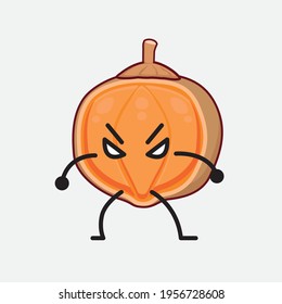 Vector Illustration of Quararibia Cordata Fruit Character with cute face, simple hands and leg line art on Isolated Background. Flat cartoon doodle style.