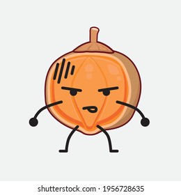 Ilustración vectorial de Quararibia Cordata Fruit Character con cara linda, manos simples y líneas de piernas en fondo aislado. Estilo de dibujo animado plano.
