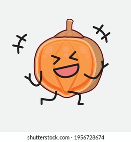Vector Illustration of Quararibia Cordata Fruit Character with cute face, simple hands and leg line art on Isolated Background. Flat cartoon doodle style.