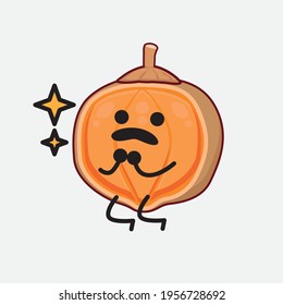 Ilustración vectorial de Quararibia Cordata Fruit Character con cara linda, manos simples y líneas de piernas en fondo aislado. Estilo de dibujo animado plano.