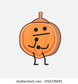 Vector Illustration of Quararibia Cordata Fruit Character with cute face, simple hands and leg line art on Isolated Background. Flat cartoon doodle style.