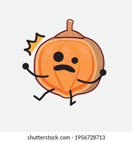 Ilustración vectorial de Quararibia Cordata Fruit Character con cara linda, manos simples y líneas de piernas en fondo aislado. Estilo de dibujo animado plano.