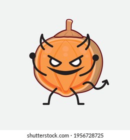 Vector Illustration of Quararibia Cordata Fruit Character with cute face, simple hands and leg line art on Isolated Background. Flat cartoon doodle style.