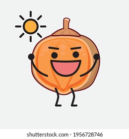 Ilustración vectorial de Quararibia Cordata Fruit Character con cara linda, manos simples y líneas de piernas en fondo aislado. Estilo de dibujo animado plano.
