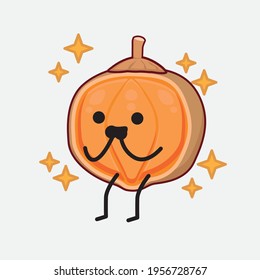 Vector Illustration of Quararibia Cordata Fruit Character with cute face, simple hands and leg line art on Isolated Background. Flat cartoon doodle style.