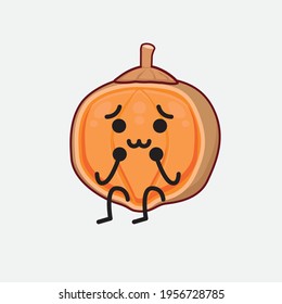 Vector Illustration of Quararibia Cordata Fruit Character with cute face, simple hands and leg line art on Isolated Background. Flat cartoon doodle style.