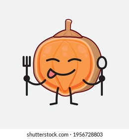 Vector Illustration of Quararibia Cordata Fruit Character with cute face, simple hands and leg line art on Isolated Background. Flat cartoon doodle style.