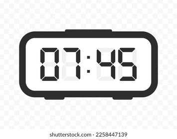 Vector illustration of quarter to eight digital clock icon sign and symbol. colored icon for website design .Simple design on transparent background (PNG).