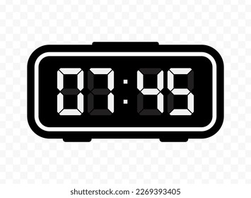 Vector illustration of quarter to eight digital clock icon sign and symbol. Black icon for website design .Simple design on transparent background (PNG).