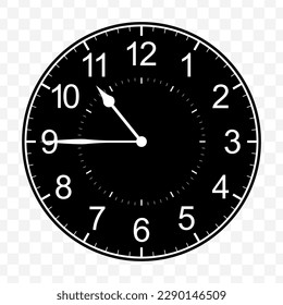 Vector illustration of quarter to eleven icon sign and symbol. Black icons on transparent background (PNG).