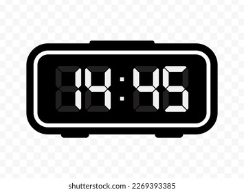 Vector illustration of quarter to fifteen digital clock icon sign and symbol. Black icon for website design .Simple design on transparent background (PNG).