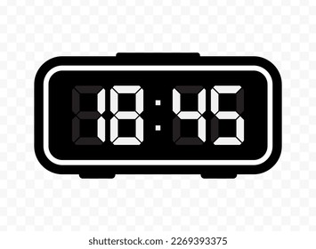 Vector illustration of quarter to nineteen digital clock icon sign and symbol. Black icon for website design .Simple design on transparent background (PNG).