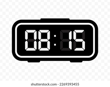 Ilustración vectorial de más de ocho cuartos de signo y símbolo de icono del reloj digital. Icono negro para el diseño de sitios web .Diseño simple sobre fondo transparente (PNG).