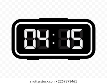 Vector illustration of quarter past four digital clock icon sign and symbol. Black icon for website design .Simple design on transparent background (PNG).