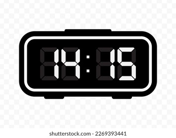 Vector illustration of quarter past fourteen digital clock icon sign and symbol. Black icon for website design .Simple design on transparent background (PNG).
