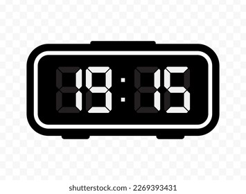 Vector illustration of quarter past nineteen digital clock icon sign and symbol. Black icon for website design .Simple design on transparent background (PNG).