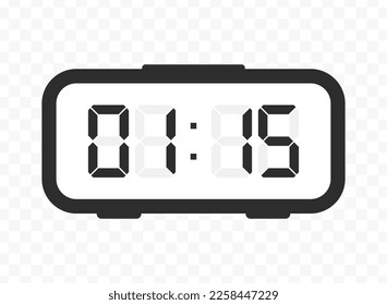 Vector illustration of quarter past one digital clock icon sign and symbol. colored icon for website design .Simple design on transparent background (PNG).