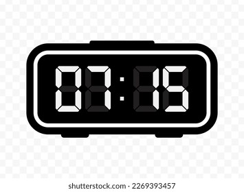 Vector illustration of quarter past seven digital clock icon sign and symbol. Black icon for website design .Simple design on transparent background (PNG).