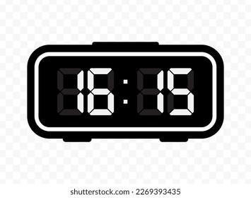 Vector illustration of quarter past sixteen digital clock icon sign and symbol. Black icon for website design .Simple design on transparent background (PNG).