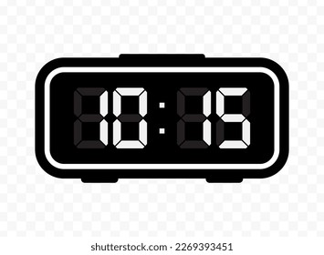 Vector illustration of quarter past ten digital clock icon sign and symbol. Black icon for website design .Simple design on transparent background (PNG).