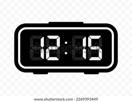 Vector illustration of quarter past twelve digital clock icon sign and symbol. Black icon for website design .Simple design on transparent background (PNG).