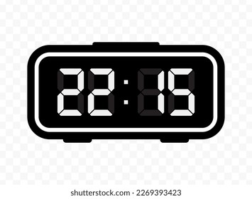 Vector illustration of quarter past twenty-two digital clock icon sign and symbol. Black icon for website design .Simple design on transparent background (PNG).