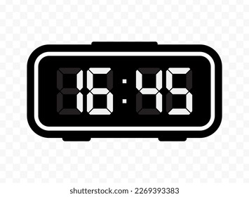 Vector illustration of quarter to seventeen  digital clock icon sign and symbol. Black icon for website design .Simple design on transparent background (PNG).