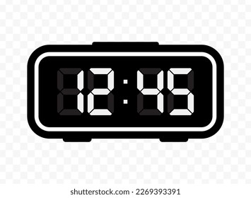 Vector illustration of quarter to thirteen digital clock icon sign and symbol. Black icon for website design .Simple design on transparent background (PNG).