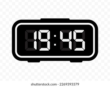 Vector illustration of quarter to twenty digital clock icon sign and symbol. Black icon for website design .Simple design on transparent background (PNG).