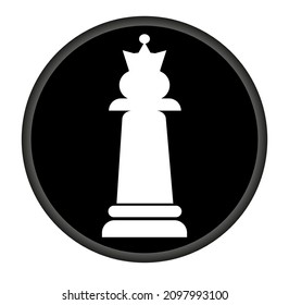 Vector illustration of Queen in chess icon. White chess queen icon on black circle background. 