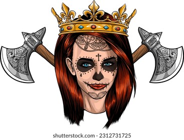 vector illustration of queen with cross ax