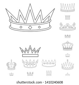 Vector illustration of queen and heraldic sign. Collection of queen and vip vector icon for stock.