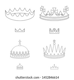 Vector illustration of queen and heraldic sign. Collection of queen and vip stock vector illustration.